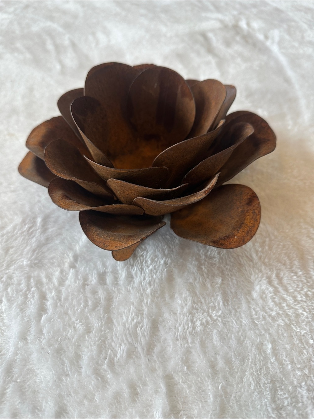 Handcrafted Metal Flower Accent in Warm Rust Brown